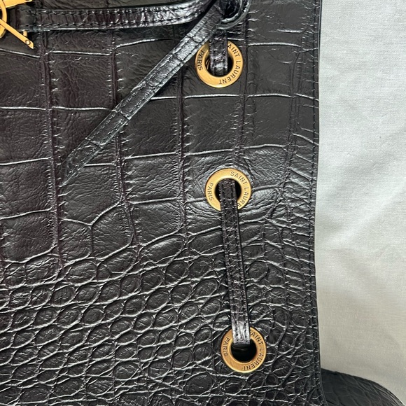 Saint Laurent Paris VII Flat Croc Embossed Leather Hobo Bag - Picture 13 of 16